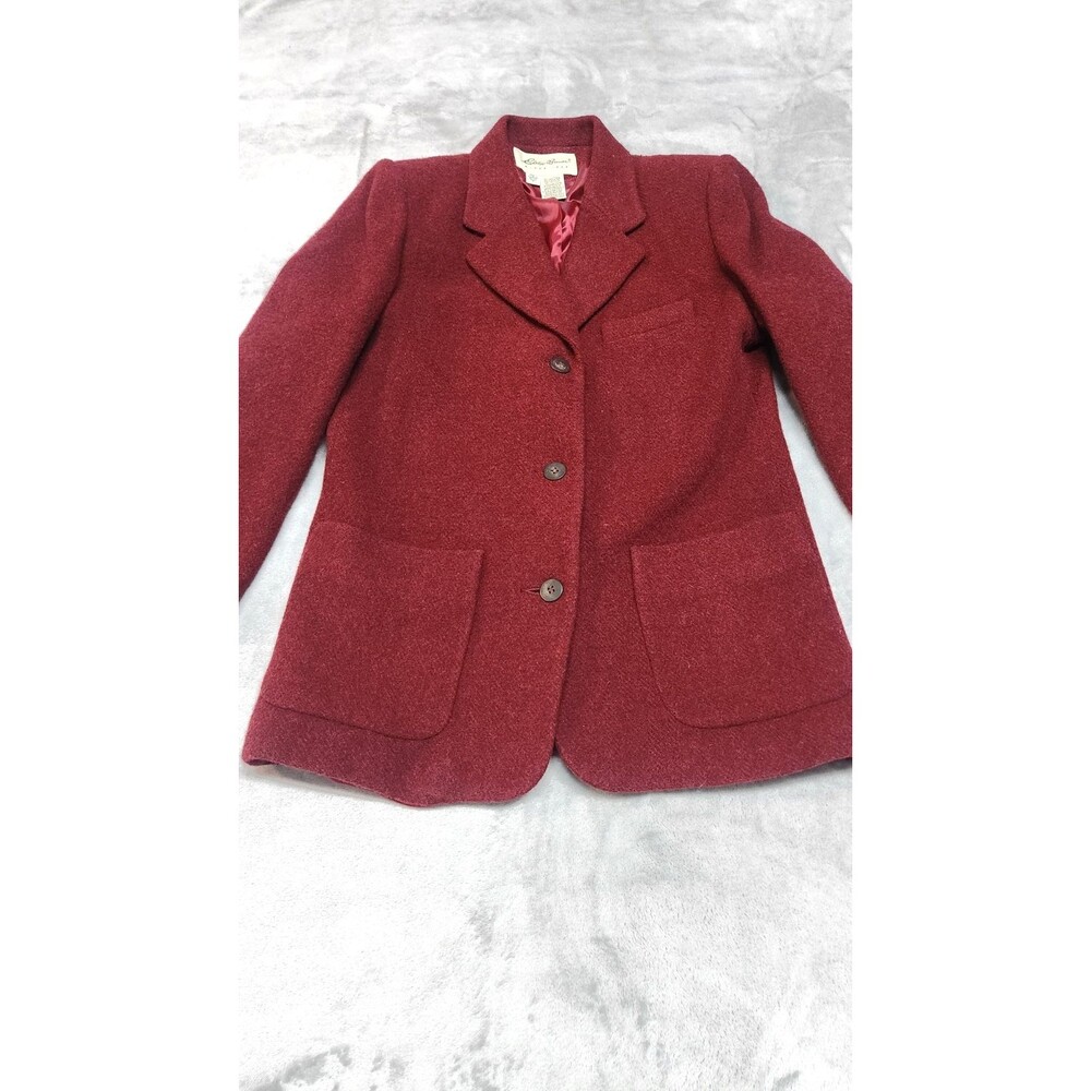 Eddie Bauer Women's Size Small 100% Wool Red Made in USA 3 Button Blazer